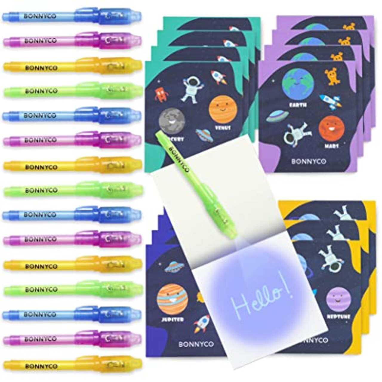 BONNYCO Invisible Ink Pen & Notebook Pack 16, Space Party Favors